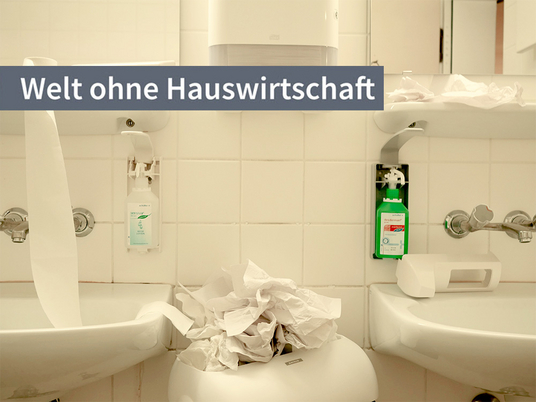 Immanuel Albertinen Diakonie | Nachrichten | (K)eine Welt ohne Hauswirtschaft | Welttag der Hauswirtschaft | Immanuel Dienstleistungen | Chaos in den Sanitäranlagen